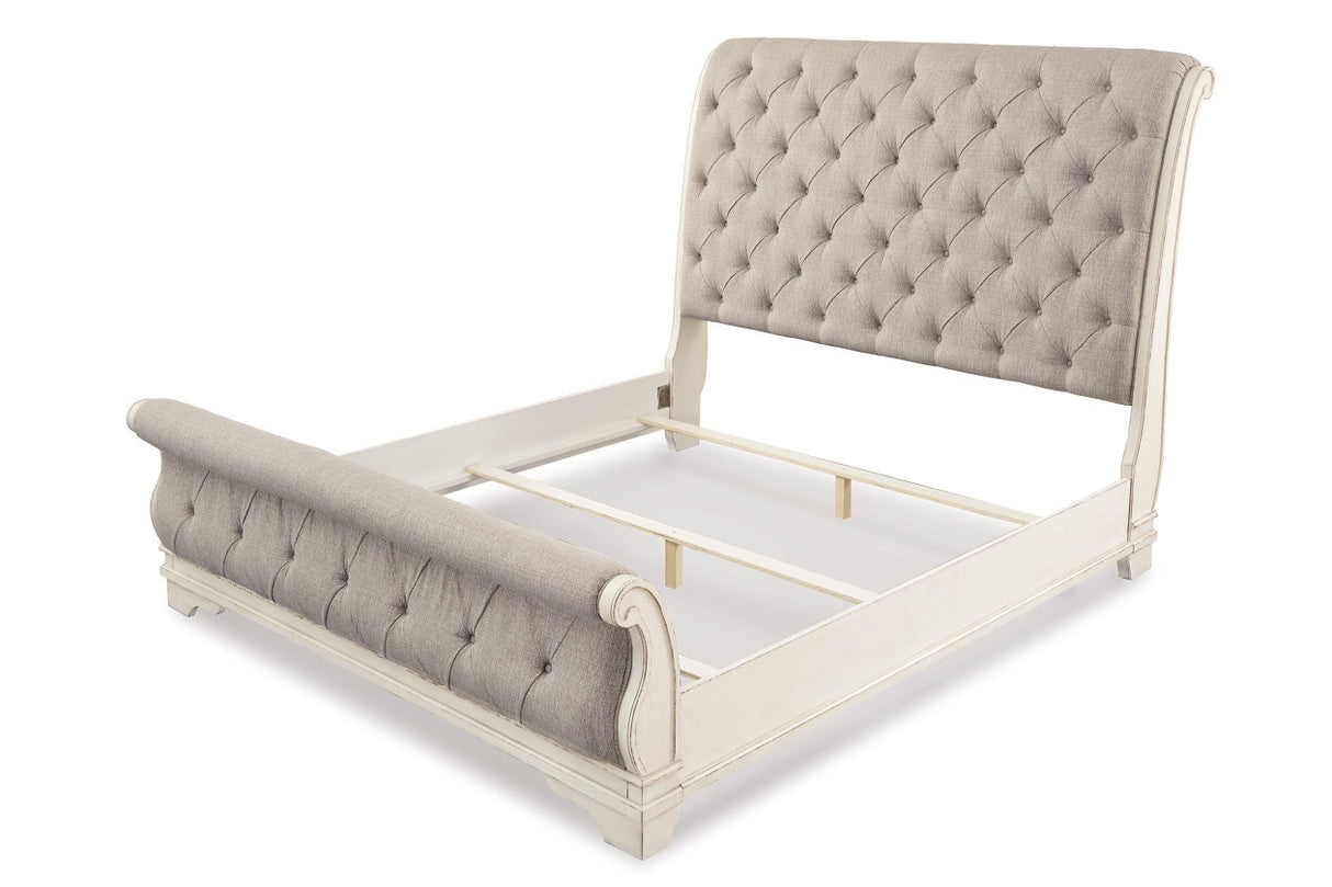 Realyn Chipped White Upholstered Sleigh Bedroom Set from Ashley - Luna Furniture