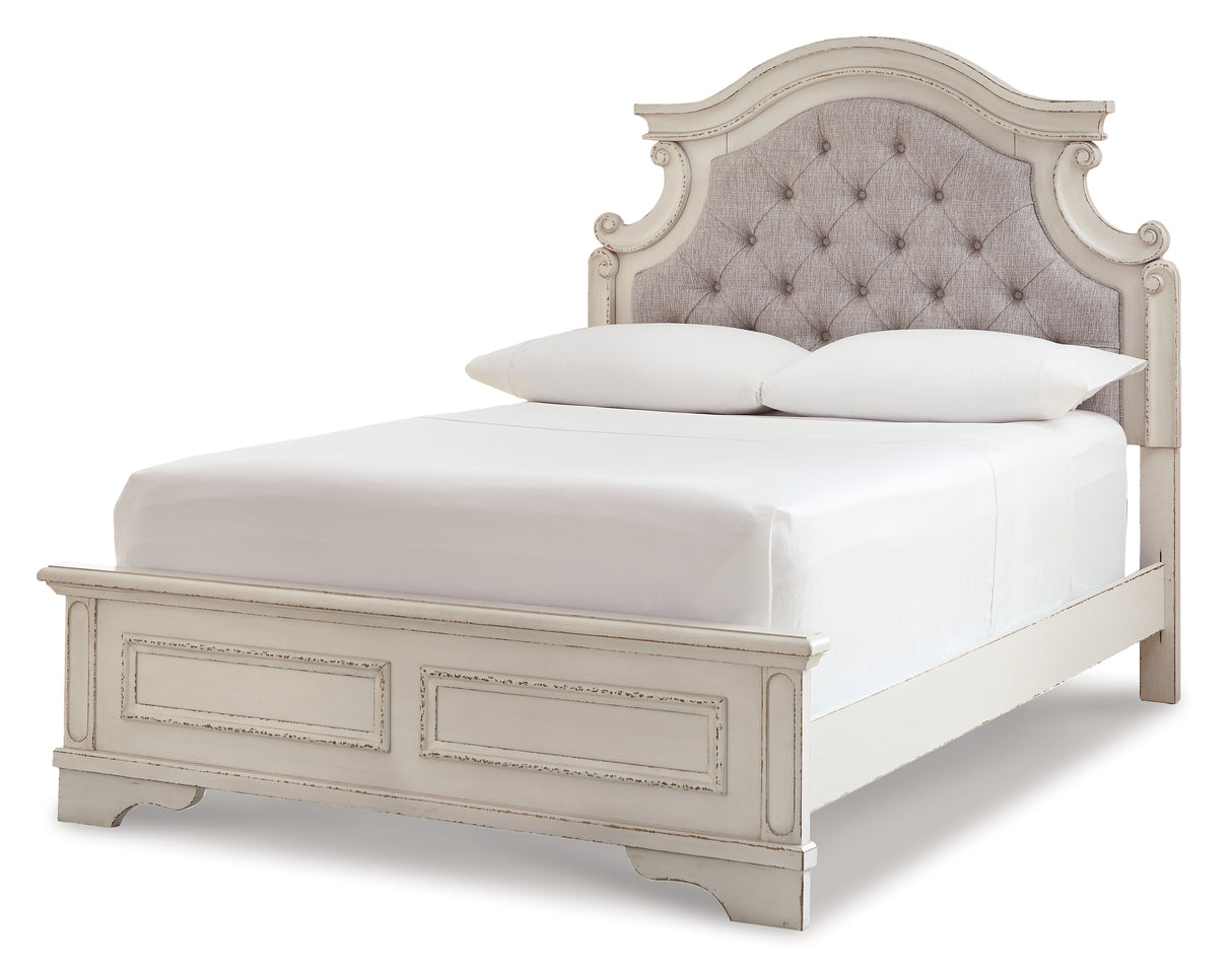 Realyn Full Panel Bed with Mirrored Dresser, Chest and Nightstand in Chipped White from Ashley - Luna Furniture
