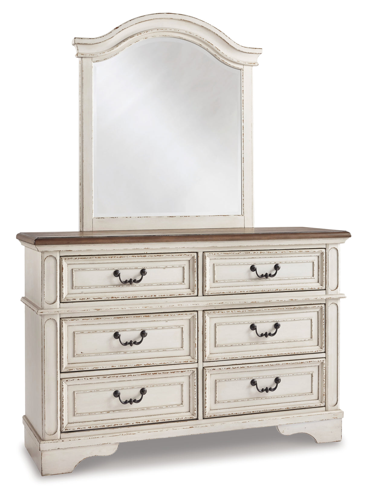 Realyn Full Panel Bed with Mirrored Dresser, Chest and Nightstand in Chipped White from Ashley - Luna Furniture