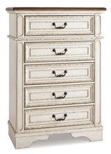 Realyn Full Panel Bed with Mirrored Dresser, Chest and Nightstand in Chipped White from Ashley - Luna Furniture