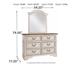 Realyn Full Panel Bed with Mirrored Dresser and Chest in Chipped White from Ashley - Luna Furniture