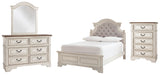 Realyn Full Panel Bed with Mirrored Dresser and Chest in Chipped White from Ashley - Luna Furniture