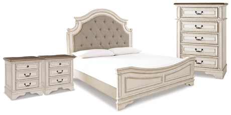 Realyn King Upholstered Panel Bed, Chest and 2 Nightstands from Ashley - Luna Furniture