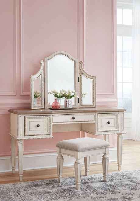 Realyn Queen Panel Bed, Dresser, Mirror and Vanity from Ashley - Luna Furniture