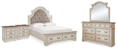 Realyn Queen Upholstered Bed with Mirrored Dresser and 2 Nightstands in Two-tone from Ashley - Luna Furniture