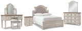 Realyn Two-tone Full Panel Bed, Dresser, Mirror, 3-Piece Vanity and Nightstand from Ashley - Luna Furniture