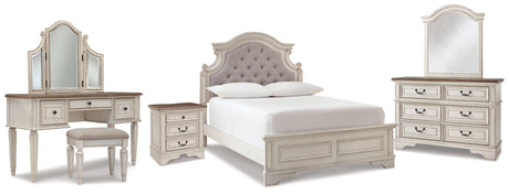 Realyn Two-tone Full Panel Bed, Dresser, Mirror, 3-Piece Vanity and Nightstand from Ashley - Luna Furniture