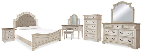 Realyn Two-tone King Panel Bed, Dresser, Mirror, Chest, Vanity and Nightstand from Ashley - Luna Furniture