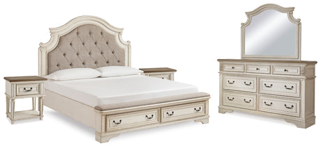 Realyn Two-tone King Panel Bed, Dresser, Mirror and 2 Nightstands from Ashley - Luna Furniture