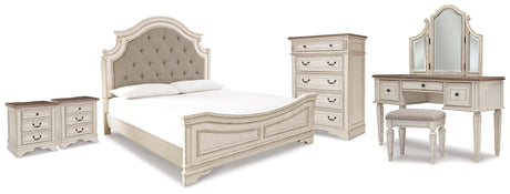 Realyn Two-tone King Panel Bed, Vanity, Chest and 2 Nightstands from Ashley - Luna Furniture