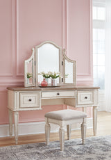 Realyn Two-tone King Panel Bed, Vanity, Chest and 2 Nightstands from Ashley - Luna Furniture