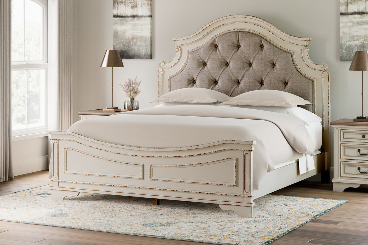 Realyn Two-tone King Panel Bed, Vanity, Chest and 2 Nightstands from Ashley - Luna Furniture