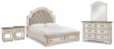 Realyn Two-tone King Panel Storage Bed, Dresser, Mirror and 2 Nightstands from Ashley - Luna Furniture