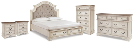 Realyn Two-tone King Storage Bed, Dresser, Chest and 2 Nightstands from Ashley - Luna Furniture