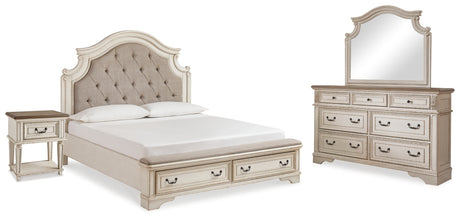 Realyn Two-tone King Storage Bed, Dresser, Mirror and Nightstand from Ashley - Luna Furniture