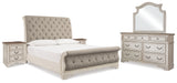 Realyn Two-tone King Upholstered Sleigh Bed, Dresser, Mirror and 2 Nightstands from Ashley - Luna Furniture