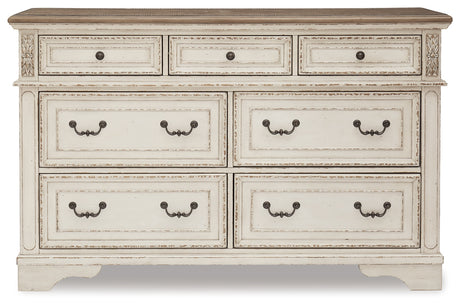 Realyn Two-tone Queen Panel Bed, Dresser, Chest and 2 Nightstands from Ashley - Luna Furniture