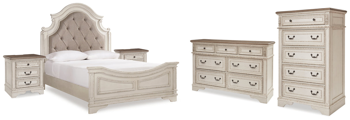 Realyn Two-tone Queen Panel Bed, Dresser, Chest and 2 Nightstands from Ashley - Luna Furniture