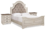 Realyn Two-tone Queen Upholstered Panel Bed and 2 Nightstands from Ashley - Luna Furniture