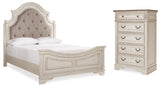Realyn Two-tone Queen Upholstered Panel Bed and Chest from Ashley - Luna Furniture