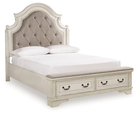 Realyn Two-tone Queen Upholstered Panel Bed with Storage, Dresser and Nightstand from Ashley - Luna Furniture