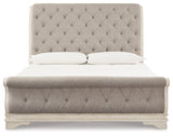 Realyn Two-tone Queen Upholstered Sleigh Bed and Chest from Ashley - Luna Furniture