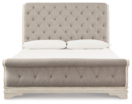 Realyn Two-tone Queen Upholstered Sleigh Bed and Chest from Ashley - Luna Furniture