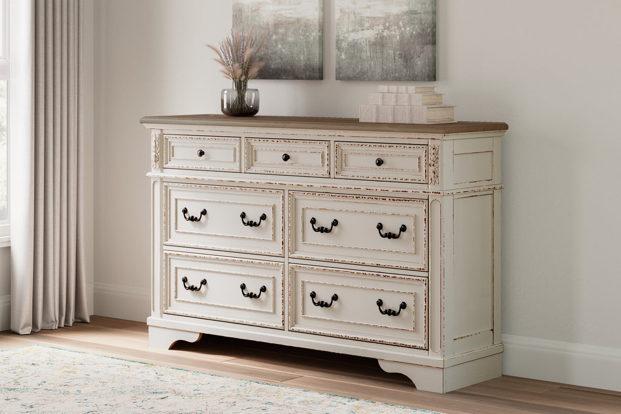 Realyn Two-tone Queen Upholstery Panel Bed, Dresser, Chest, Nightstand, and Vanity Set from Ashley - Luna Furniture