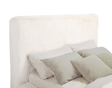 Rebecca Cream Faux Fur Upholstered Eastern King Bed from Coaster - Luna Furniture