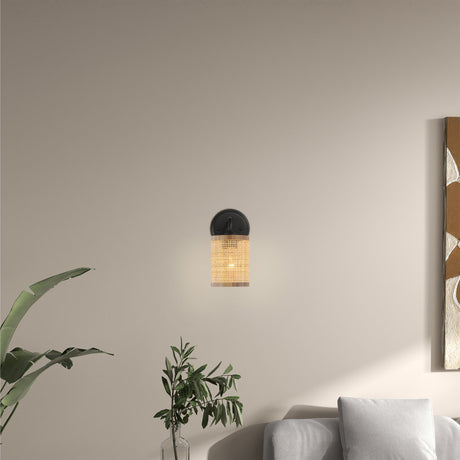 Reef 1-Light Rattan Wall Sconce with Black Metal Finish from Ashcroft Furniture - Luna Furniture