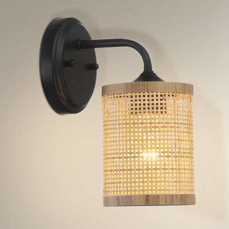 Reef 1-Light Rattan Wall Sconce with Black Metal Finish from Ashcroft Furniture - Luna Furniture