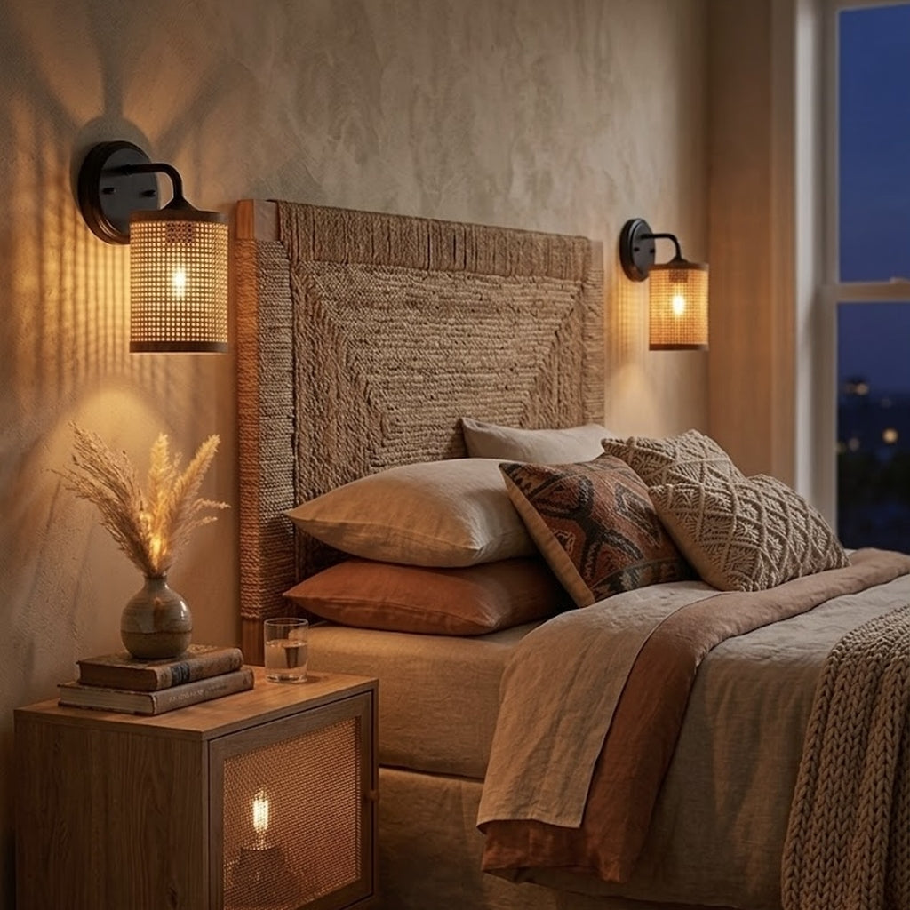 Reef 1-Light Rattan Wall Sconce with Black Metal Finish from Ashcroft Furniture - Luna Furniture