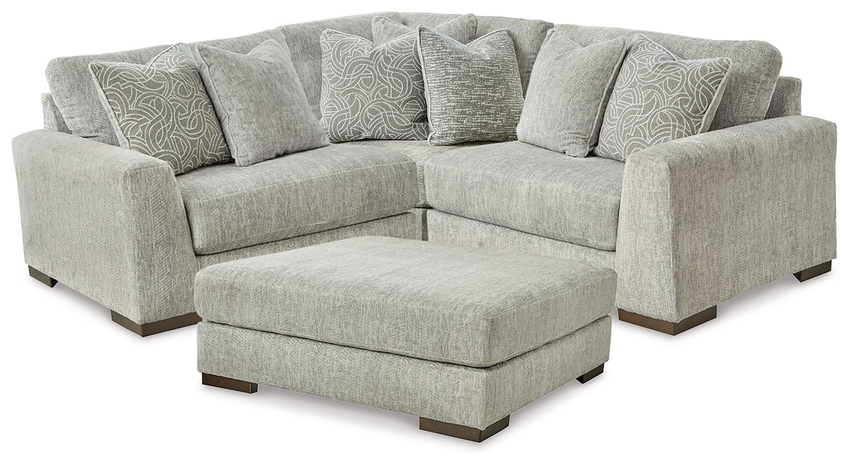 Regent Park Pewter 3-Piece Sectional with Ottoman from Ashley - Luna Furniture