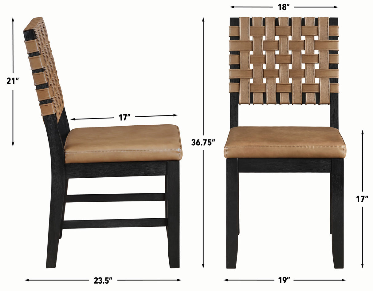 Reid Saddle Brown Vegan Leather Side Chair, Black Finish, Set of 2 from Steve Silver - Luna Furniture