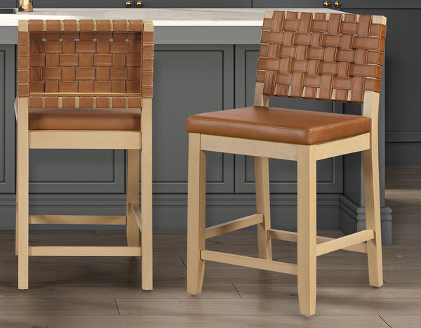 Reid Camel Vegan Leather 24″ Counter Stool, Sand Finish, Set of 2