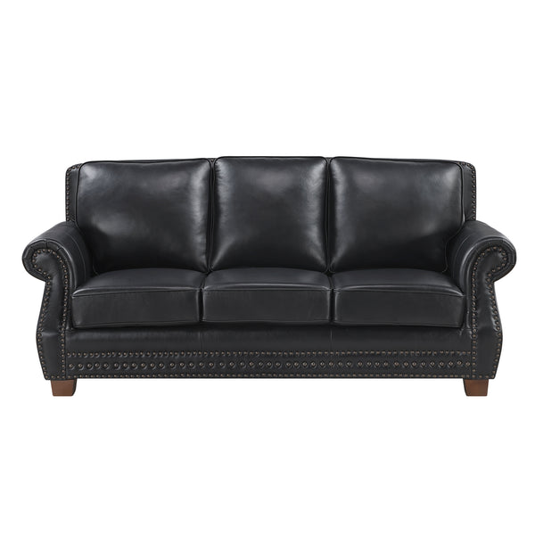 Remington Black Leather Sofa