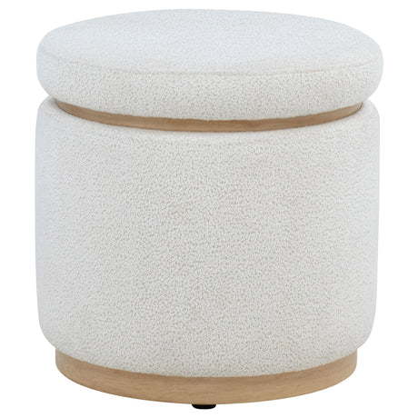 Remuda Ivory Boucle Upholstered Round Storage Ottoman from Coaster - Luna Furniture