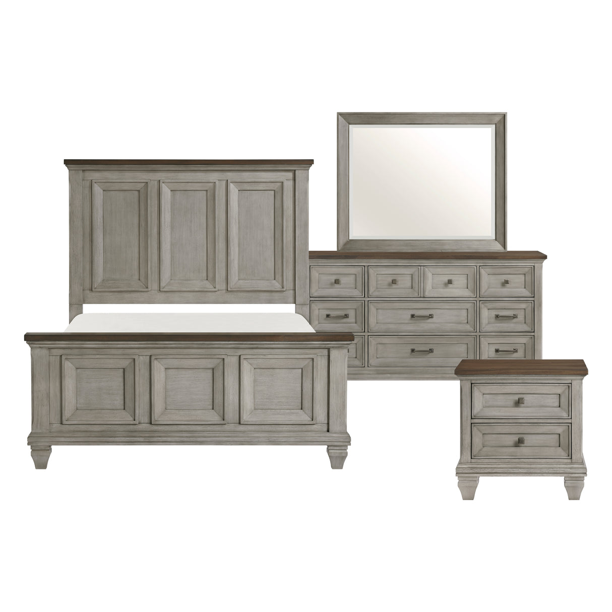 Renton Antique Gray/Brown Queen Bed, Dresser, Mirror, and Nightstand from Homelegance - Luna Furniture