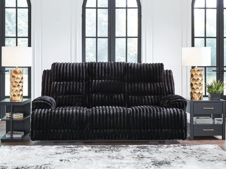 Rhine Falls Onyx Power Reclining Sofa with Drop Down Table from Ashley - Luna Furniture