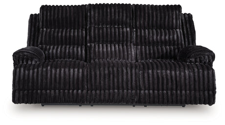 Rhine Falls Onyx Power Reclining Sofa with Drop Down Table from Ashley - Luna Furniture