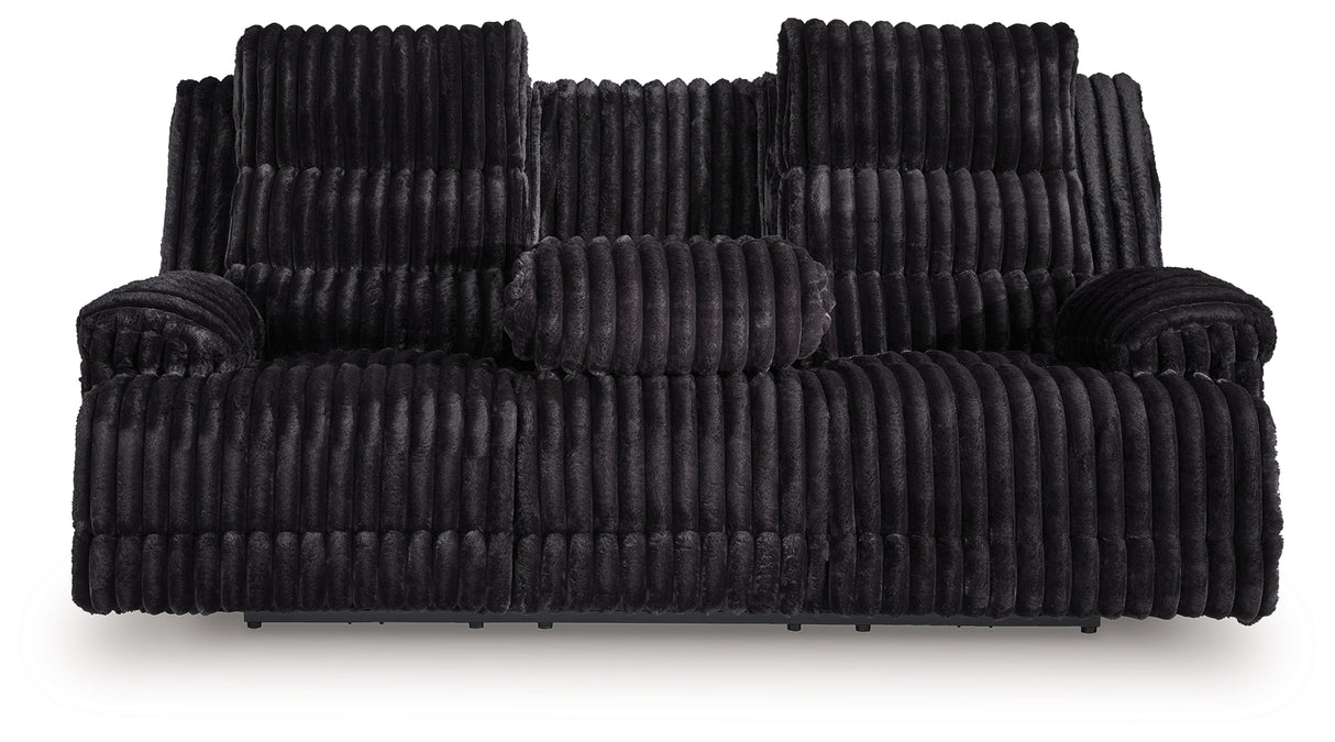 Rhine Falls Onyx Power Reclining Sofa with Drop Down Table from Ashley - Luna Furniture