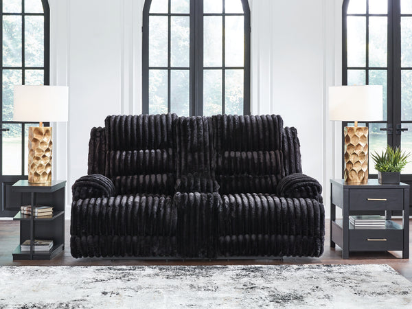 Rhine Falls Onyx Reclining Loveseat with Console