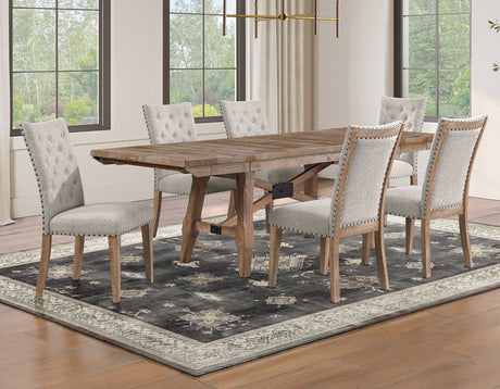 Riverdale Oatmeal/Driftwood 7-Piece Upholstered Trestle Dining Set from Steve Silver - Luna Furniture