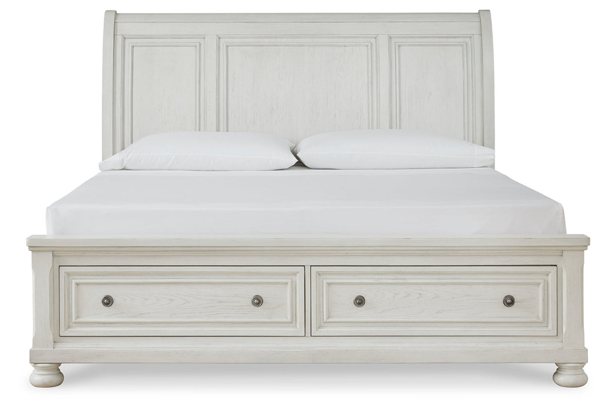 Robbinsdale Antique White California King Sleigh Storage Platform Bed from Ashley - Luna Furniture