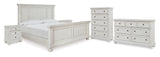 Robbinsdale Antique White Queen Panel Bed, Dresser, Chest and 2 Nightstands from Ashley - Luna Furniture