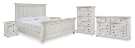 Robbinsdale Antique White Queen Panel Bed, Dresser, Chest and 2 Nightstands from Ashley - Luna Furniture