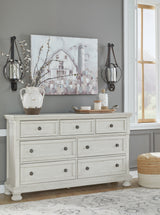 Robbinsdale Antique White Queen Panel Bed, Dresser, Chest and 2 Nightstands from Ashley - Luna Furniture