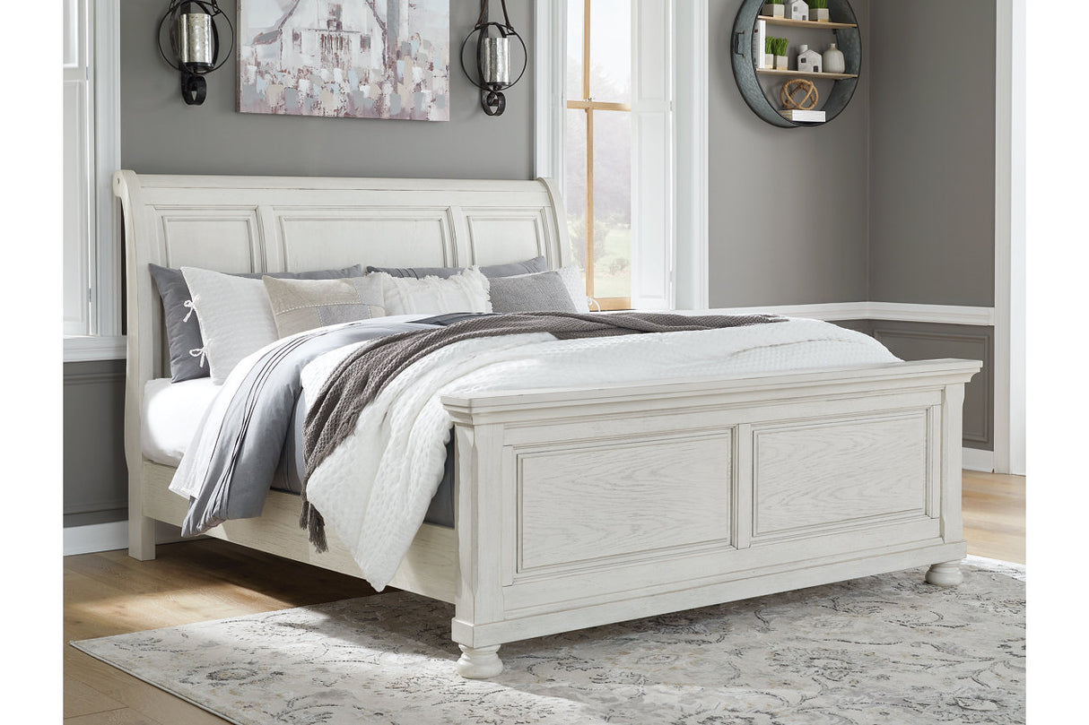 Robbinsdale Antique White Queen Sleigh Bed from Ashley - Luna Furniture