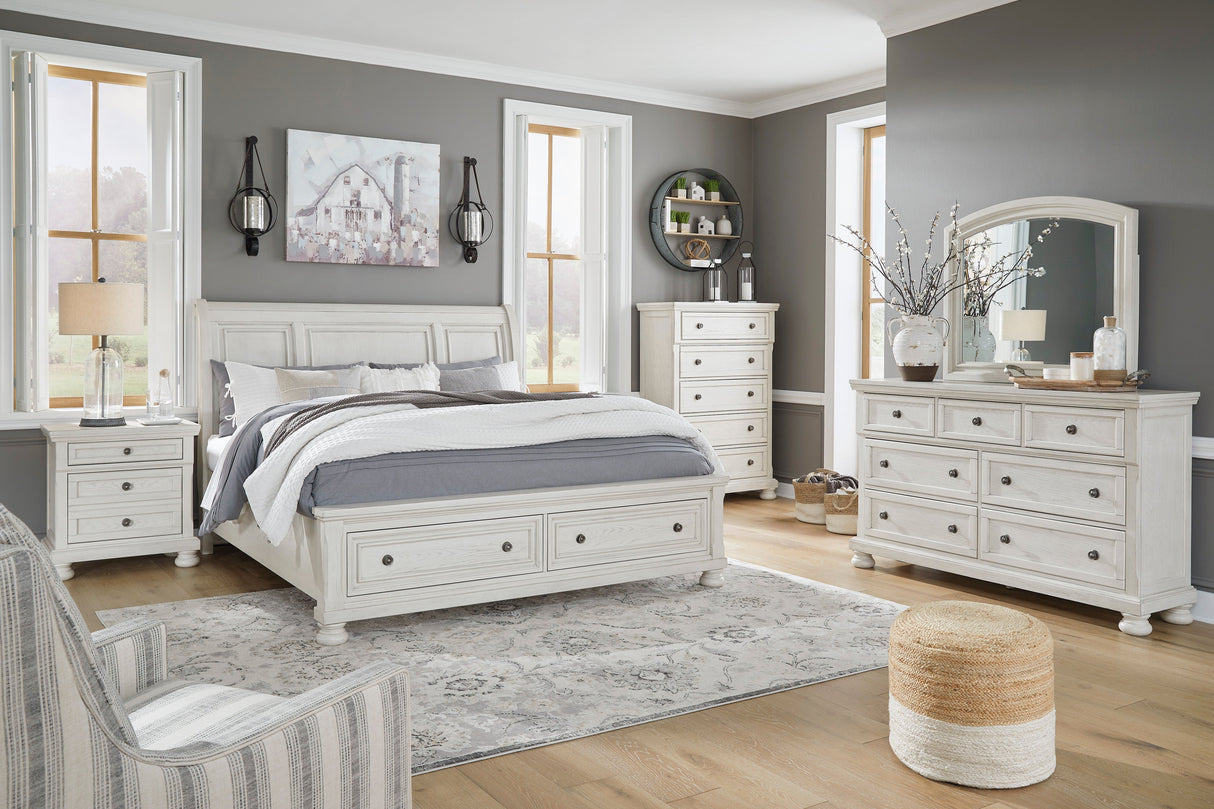 Robbinsdale Antique White Sleigh Storage Platform Bedroom Set from Ashley - Luna Furniture