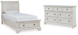 Robbinsdale Antique White Twin Sleigh Storage Bed and Dresser from Ashley - Luna Furniture